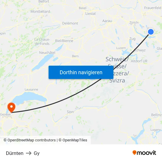 Dürnten to Gy map