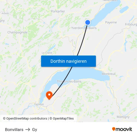 Bonvillars to Gy map