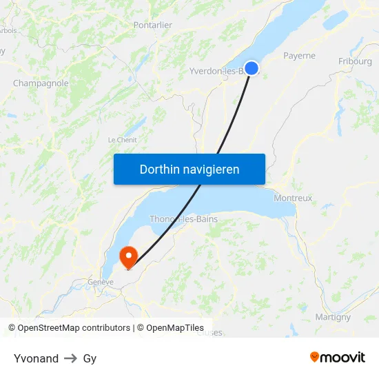 Yvonand to Gy map