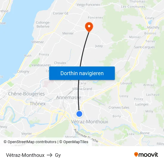Vétraz-Monthoux to Gy map