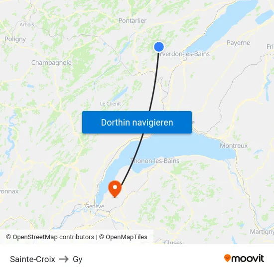 Sainte-Croix to Gy map