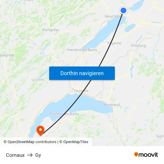 Cornaux to Gy map