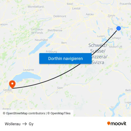 Wollerau to Gy map