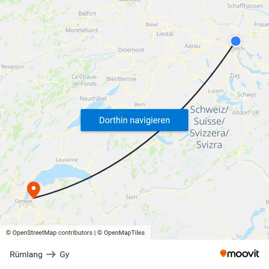 Rümlang to Gy map