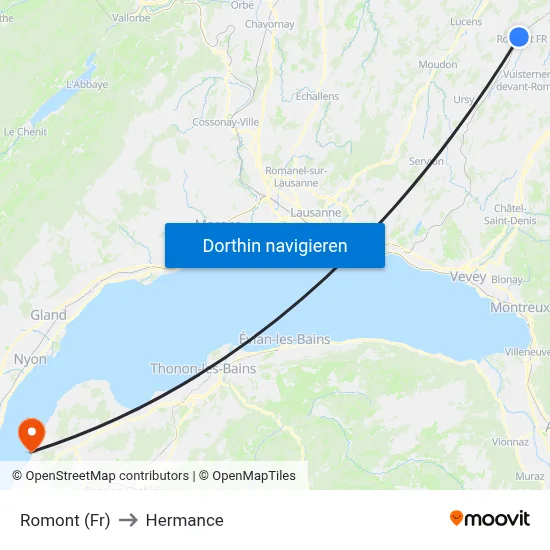 Romont (Fr) to Hermance map