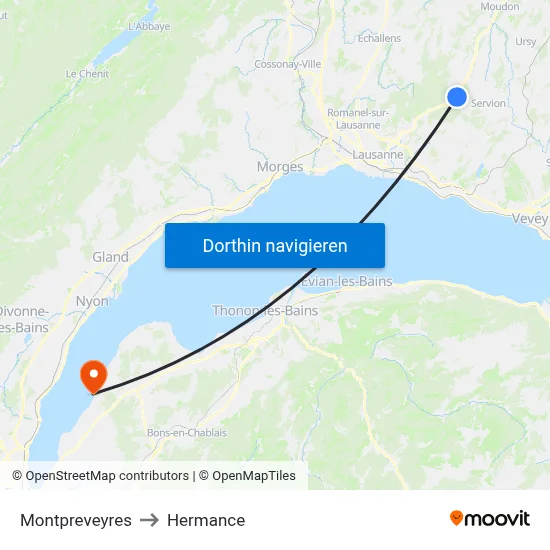 Montpreveyres to Hermance map