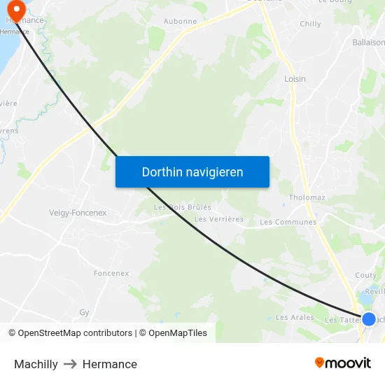 Machilly to Hermance map