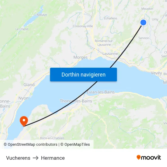 Vucherens to Hermance map