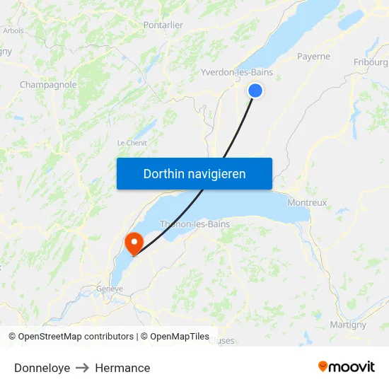 Donneloye to Hermance map