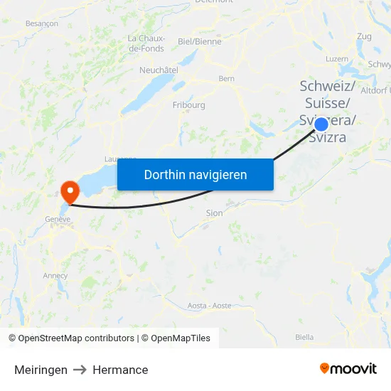 Meiringen to Hermance map