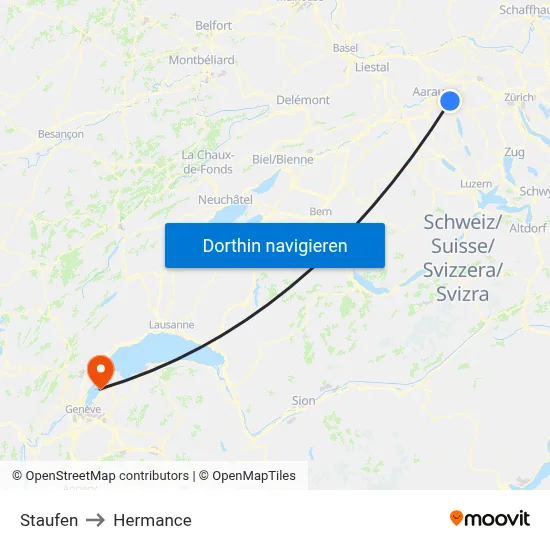 Staufen to Hermance map