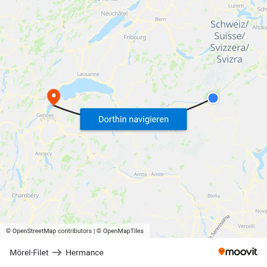 Mörel-Filet to Hermance map
