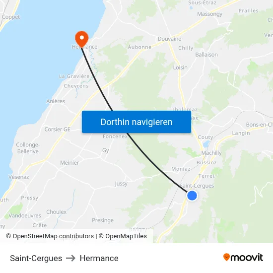 Saint-Cergues to Hermance map
