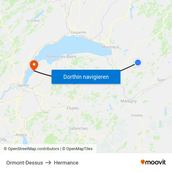 Ormont-Dessus to Hermance map