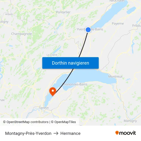 Montagny-Près-Yverdon to Hermance map