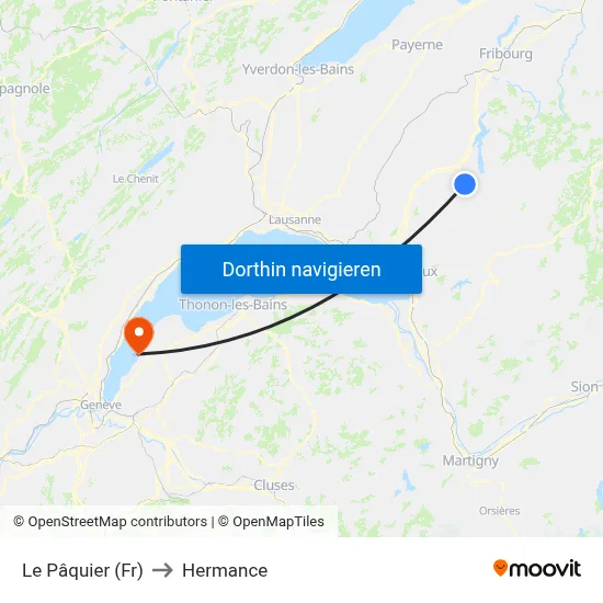 Le Pâquier (Fr) to Hermance map