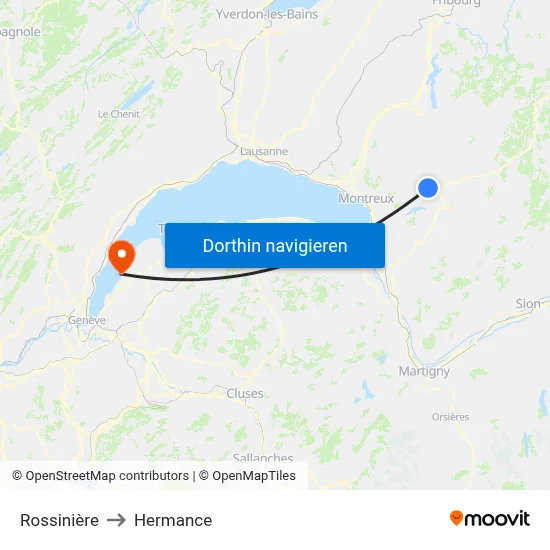 Rossinière to Hermance map