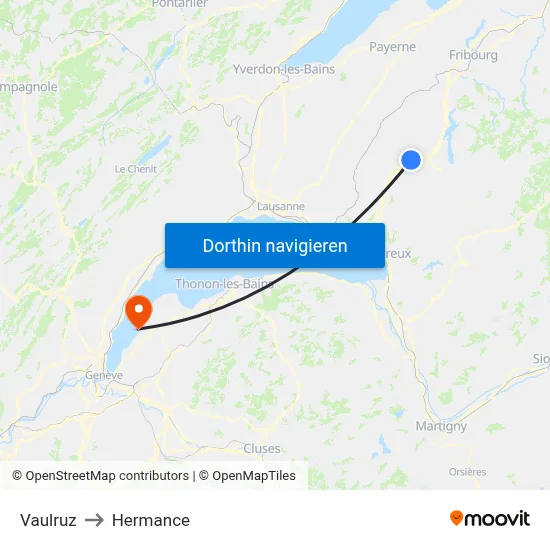Vaulruz to Hermance map