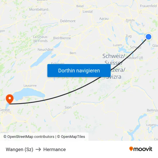 Wangen (Sz) to Hermance map