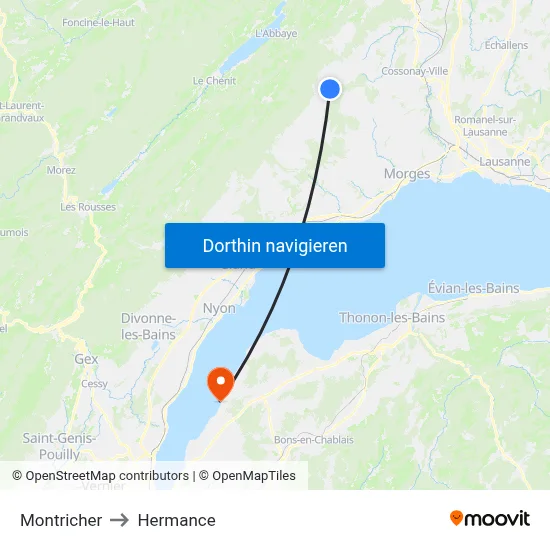 Montricher to Hermance map