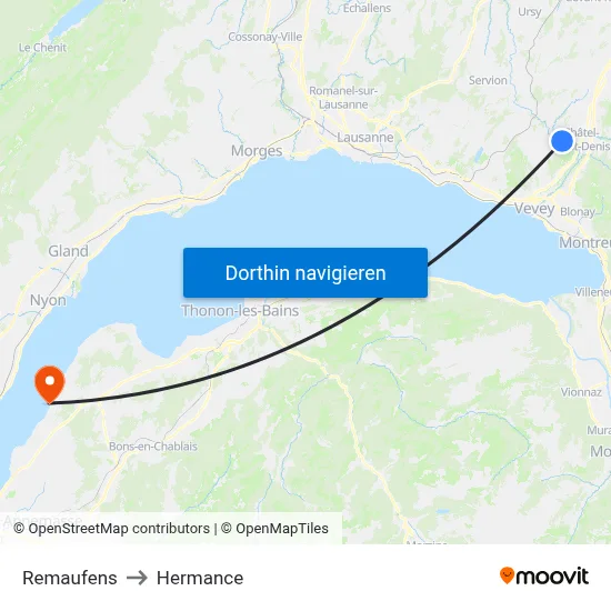 Remaufens to Hermance map