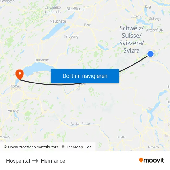 Hospental to Hermance map