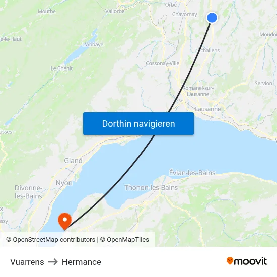 Vuarrens to Hermance map