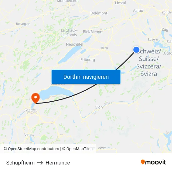 Schüpfheim to Hermance map