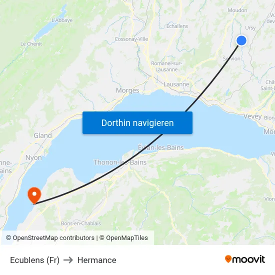 Ecublens (Fr) to Hermance map