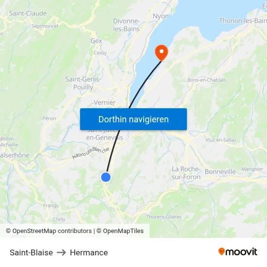 Saint-Blaise to Hermance map