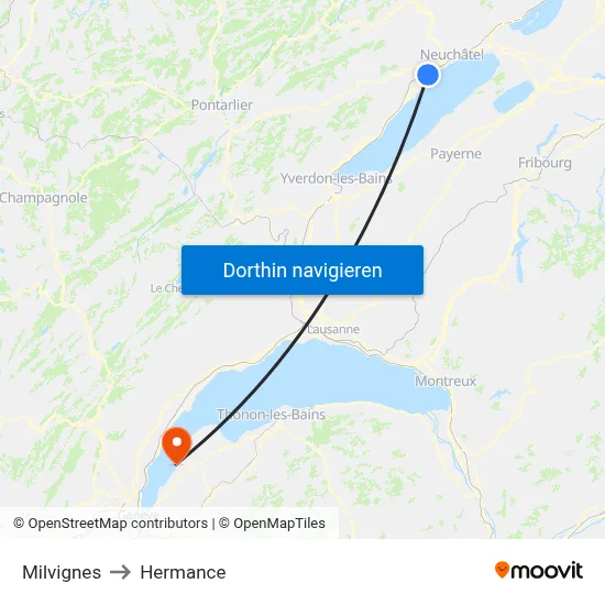 Milvignes to Hermance map