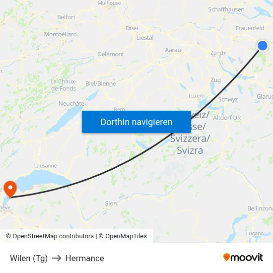 Wilen (Tg) to Hermance map