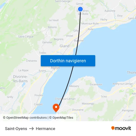 Saint-Oyens to Hermance map