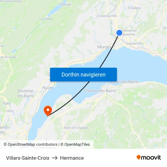 Villars-Sainte-Croix to Hermance map