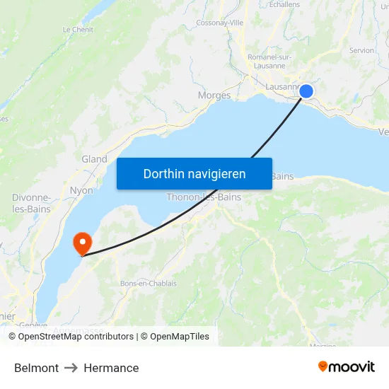 Belmont to Hermance map