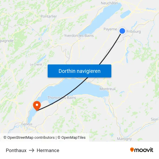 Ponthaux to Hermance map