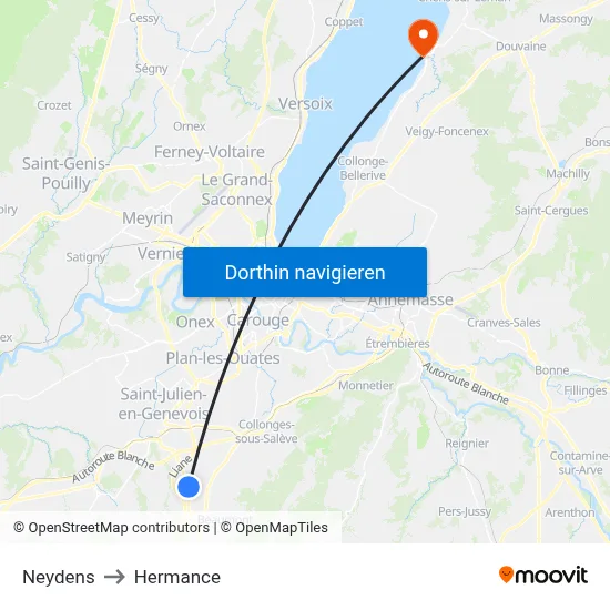 Neydens to Hermance map