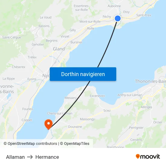 Allaman to Hermance map
