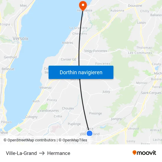 Ville-La-Grand to Hermance map