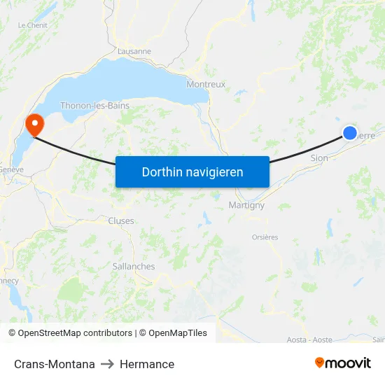 Crans-Montana to Hermance map