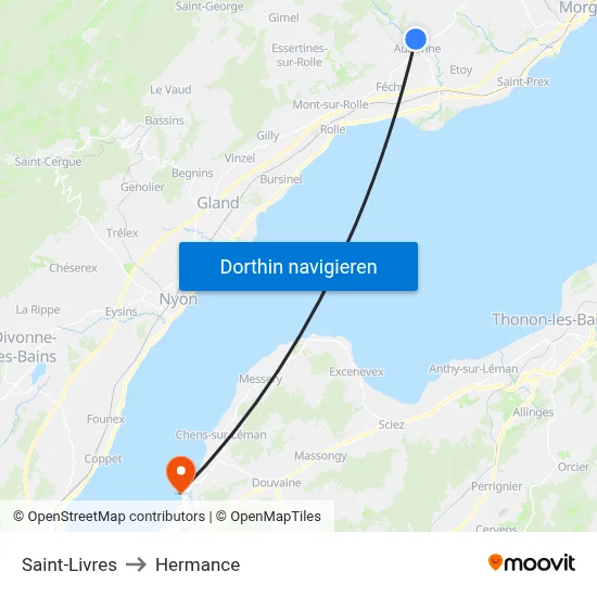 Saint-Livres to Hermance map