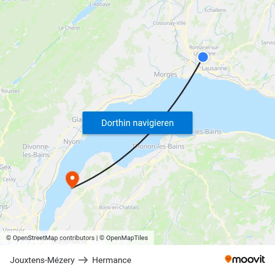 Jouxtens-Mézery to Hermance map