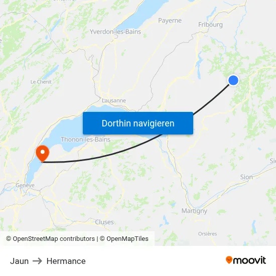 Jaun to Hermance map