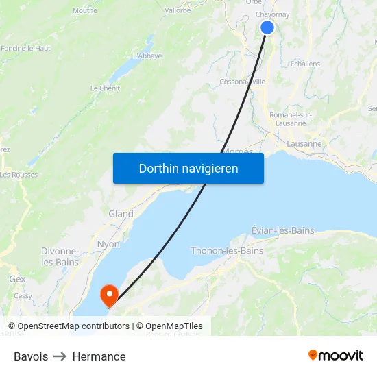 Bavois to Hermance map
