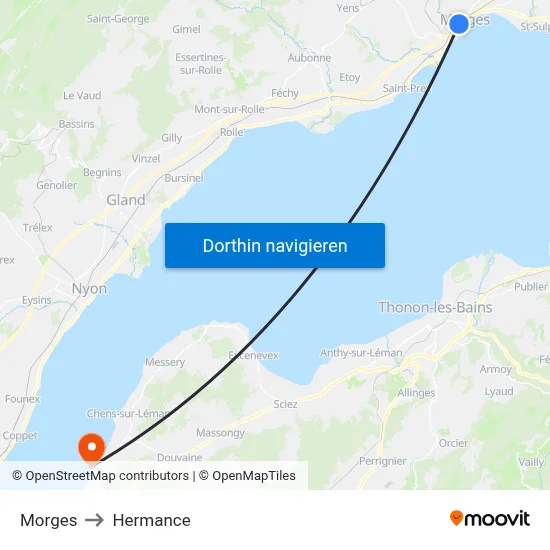 Morges to Hermance map