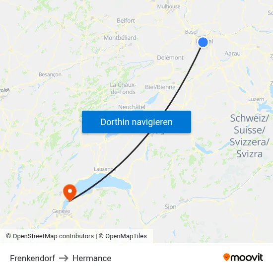 Frenkendorf to Hermance map