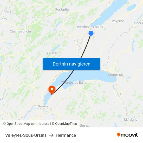 Valeyres-Sous-Ursins to Hermance map