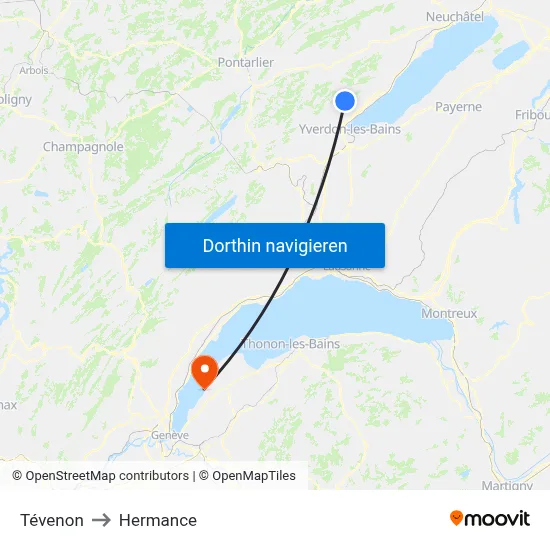 Tévenon to Hermance map