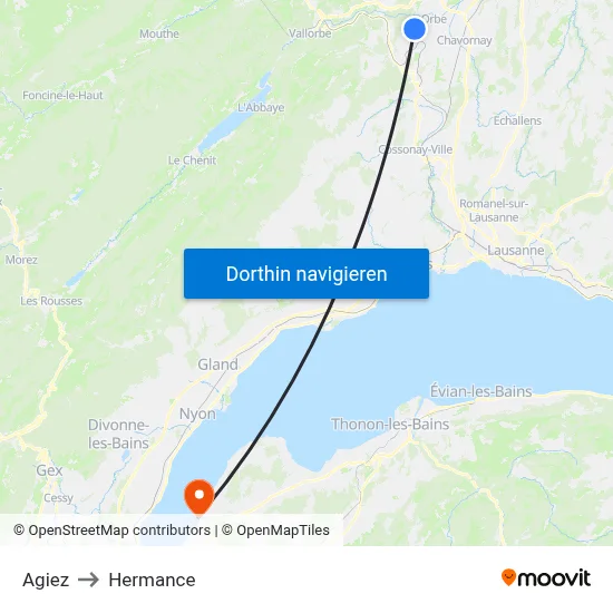 Agiez to Hermance map
