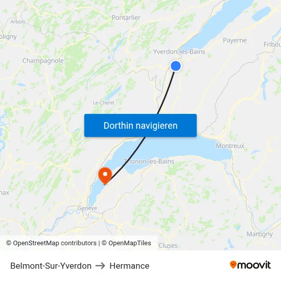 Belmont-Sur-Yverdon to Hermance map